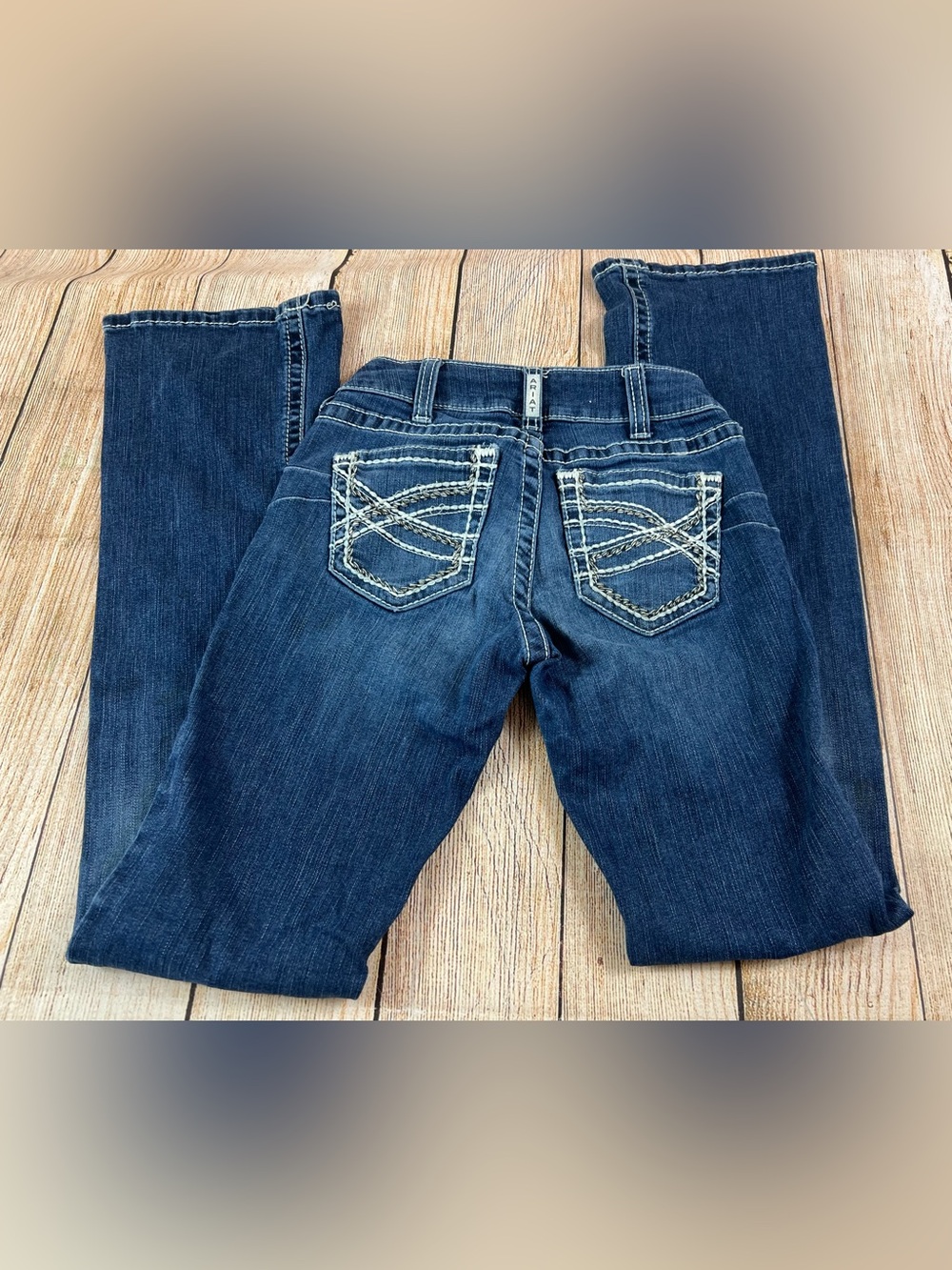 Women’s Ariat Marine Mid Rise Boot Cut Entwined Denim Blue Jeans Size 26 Long